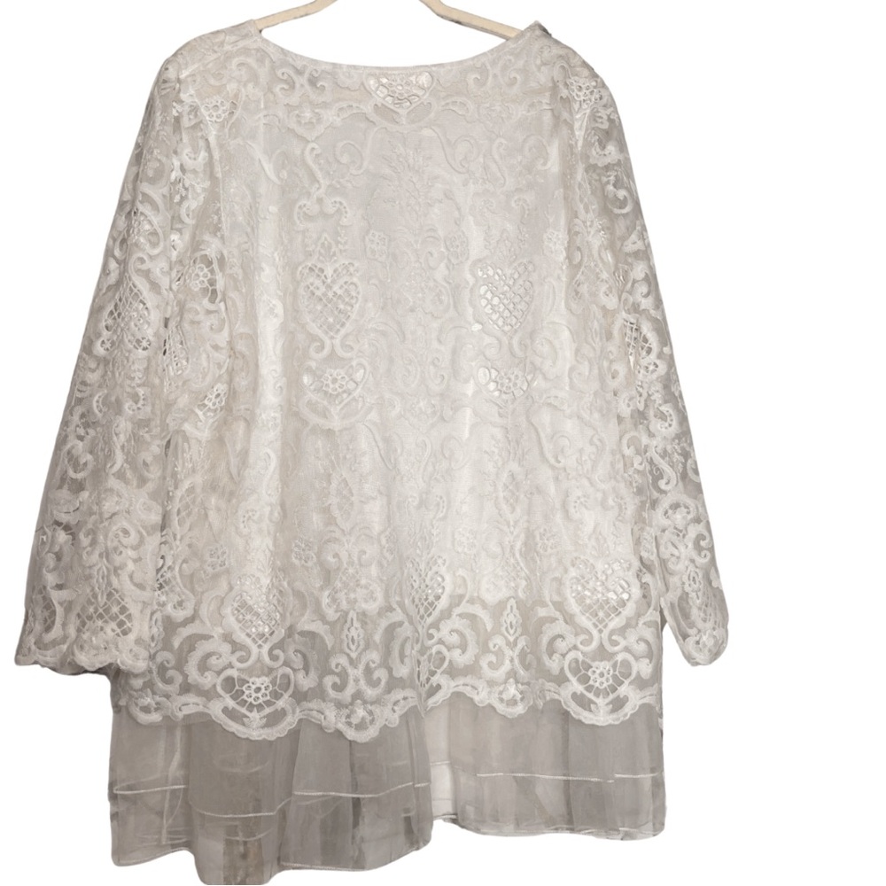 Simply Couture Winter White Elegant Embroidered Lace 3X P2P: 25.5” Length: 32” - Picture 2 of 9